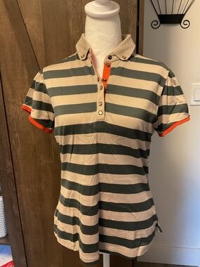 ***DKNYGOLF** Striped Polo shirt with snap down collar .